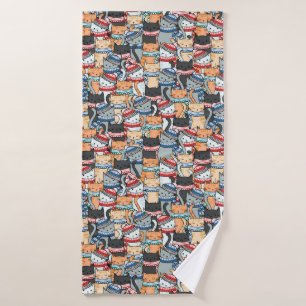 Cats in Winter Scarves & Hats Pattern Fabric Bath Towel