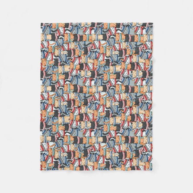 Cats in Winter Scarves & Hats Pattern Fleece Blanket (Front)