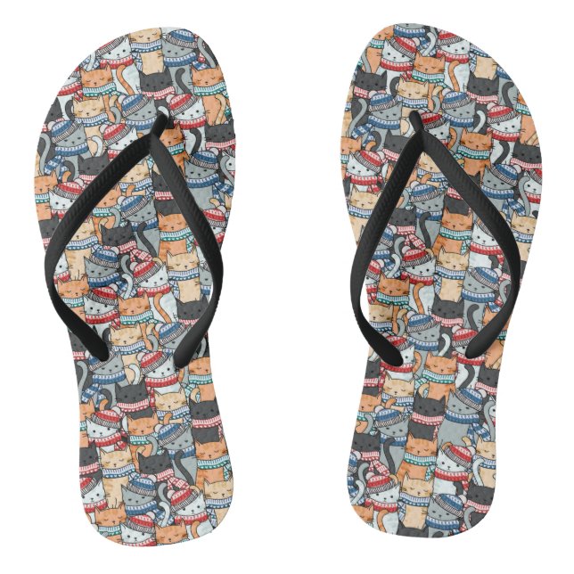 Cats in Winter Scarves & Hats Pattern Jandals (Footbed)