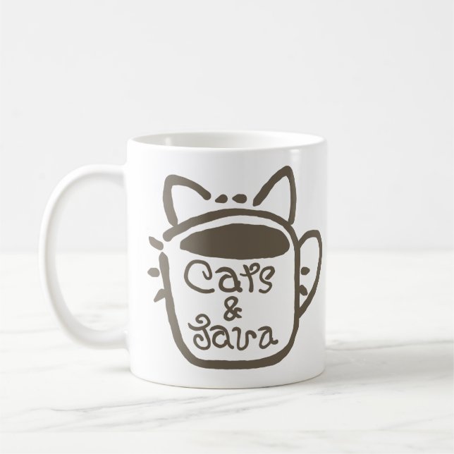 Cats & Java Brown Coffee Mug (Left)