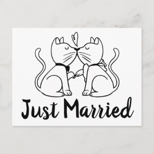 Cats Just Married Black White Wedding Announcement Postcard