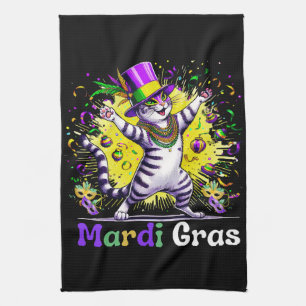 Cats Kitten Kitty Mardi Gras Festival Party Tea Towel