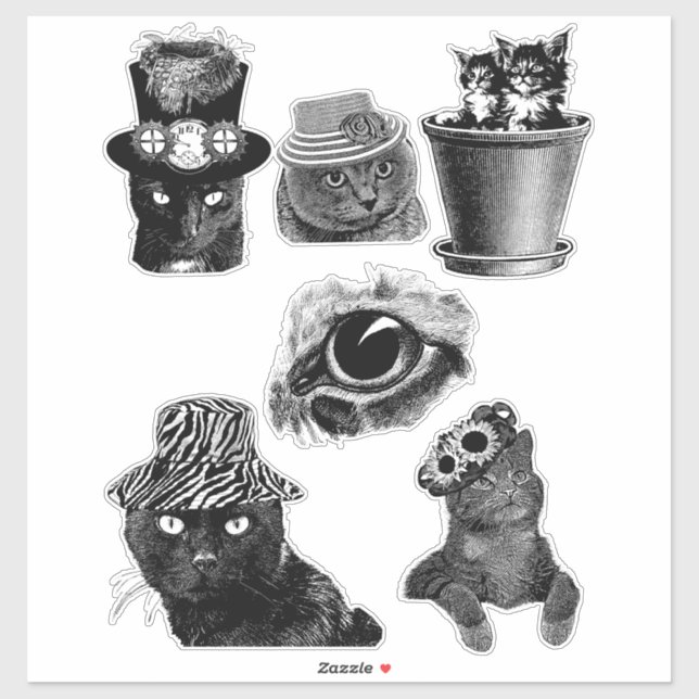 Cats Kittens Animals Art black and white drawings (Sheet)