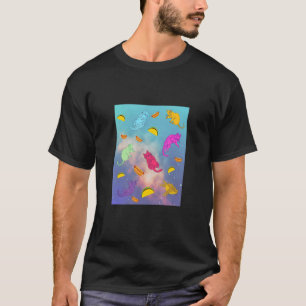 Cats kitties kittens colorful space floating food T-Shirt