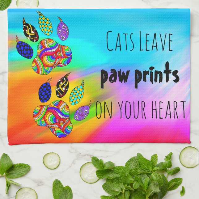 Cats Leave Paw Prints on Your Heart Kitchen Towel (Folded)