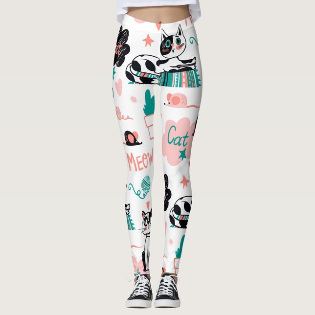 Cats Leggings (Colorful cat-themed leggings against a neutral background.  )