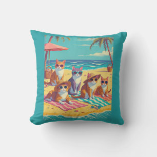 Cats Lounging on the Beach Cushion
