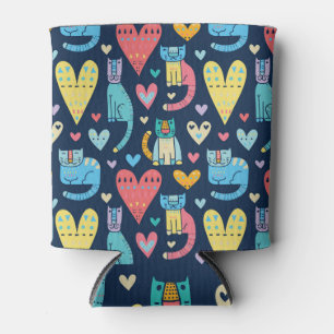 Cats Love: Colorful Vintage Seamless Can Cooler