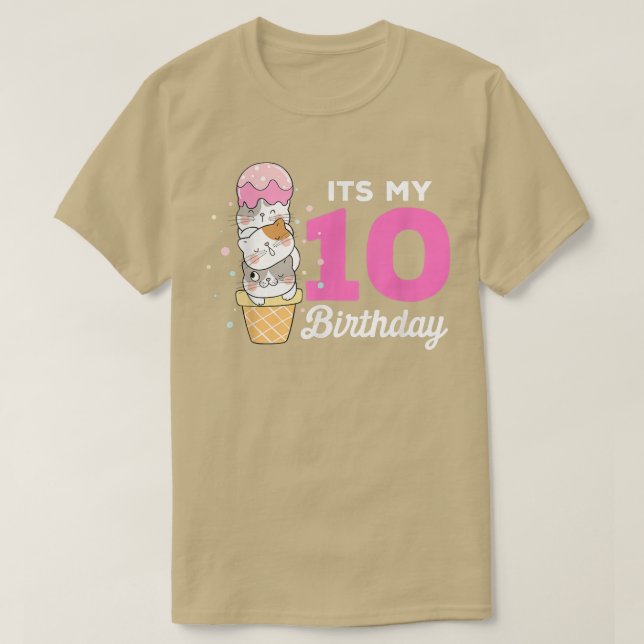 Cats Lovers Ice Cream Its My 10th Bday Party 10 Ye T-Shirt (Design Front)