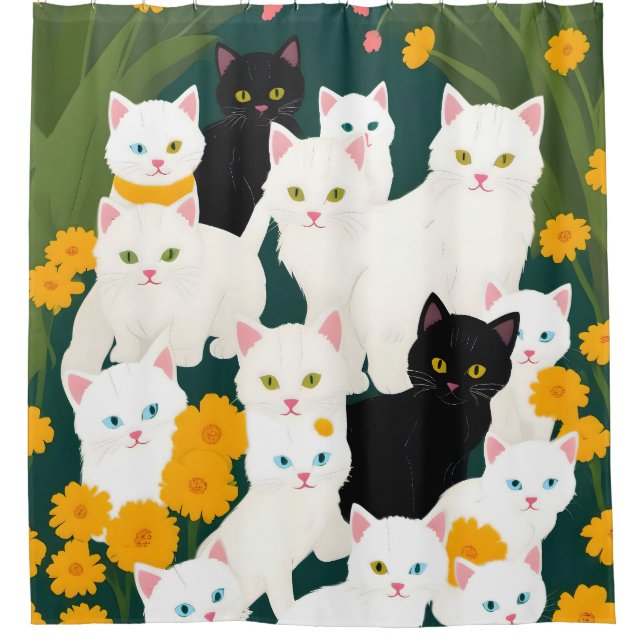 Cats Meet Up Group Shower Curtain (Front)