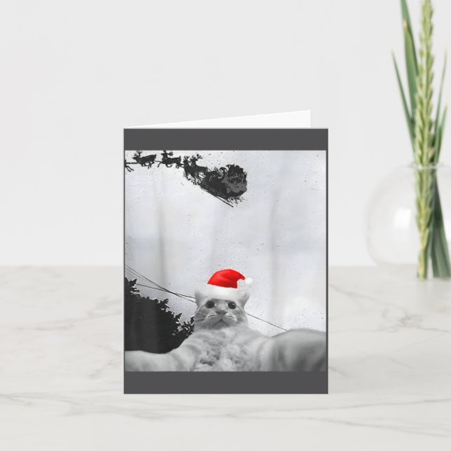 Cats Meme Funny Cat Selfie With Santa Hat Christma Card (Front)