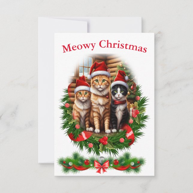 Cats Merry Christmas holidays Animals Invitation (Front)