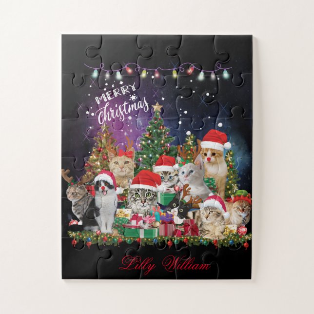Cats Merry Christmas Light  Jigsaw Puzzle (Vertical)