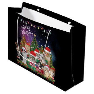 Cats Merry Christmas Light Large Gift Bag