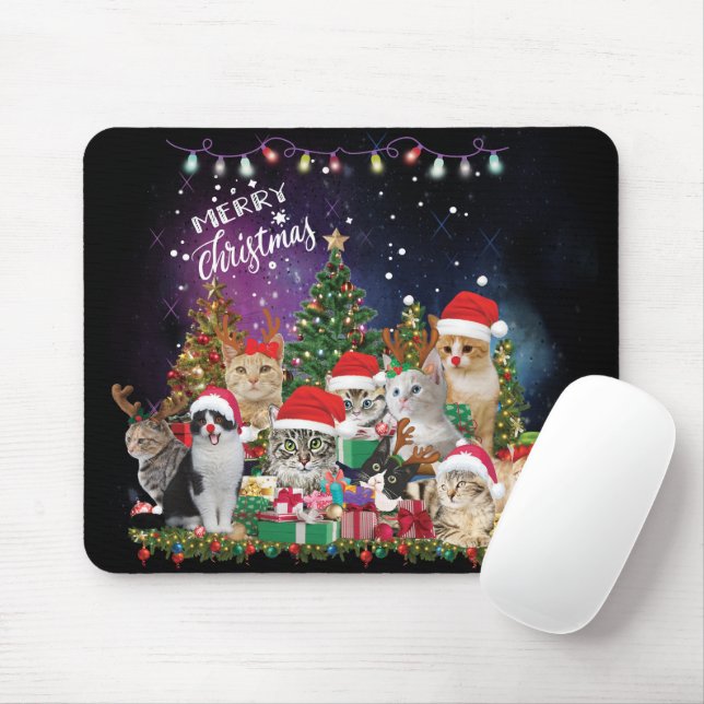 Cats Merry christmas Light Mouse Pad (With Mouse)
