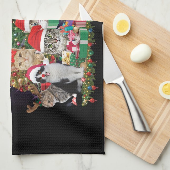 Cats Merry Christmas Light  Tea Towel (Quarter Fold)