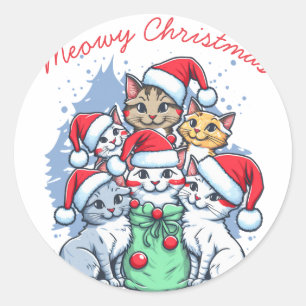 Cats Merry Christmas, Meowy Christmas, Funny Gift Classic Round Sticker