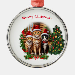 Cats Merry Christmas Metal Tree Decoration