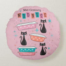 Cats Mid-Century Madness Pink Pyrex Pillow 
