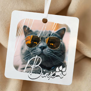 Cat's Modern Simple Cool Grunge Name and Photo Metal Tree Decoration