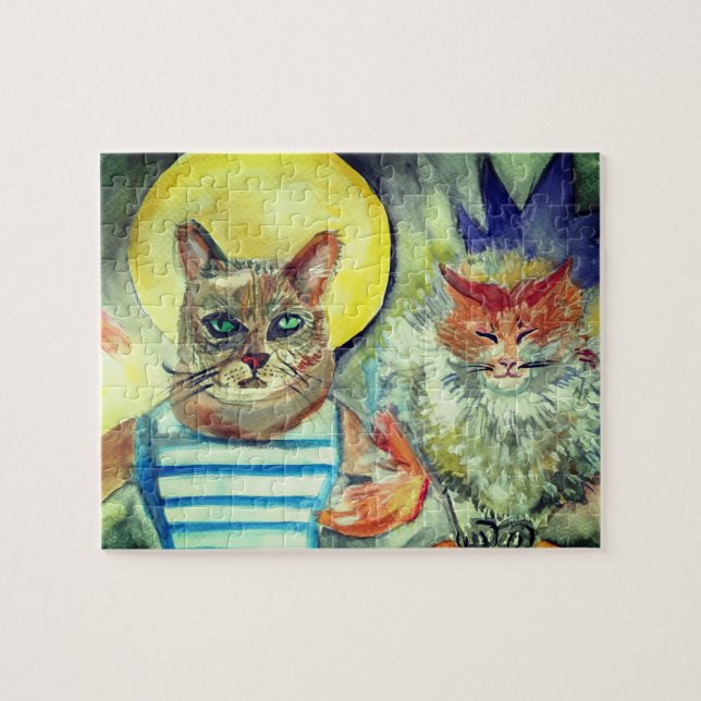 Cats Moon Watercolor Art  Jigsaw Puzzle (Horizontal)