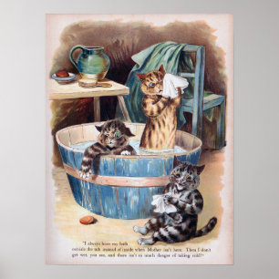 Cats Morning Bath, Louis Wain Poster