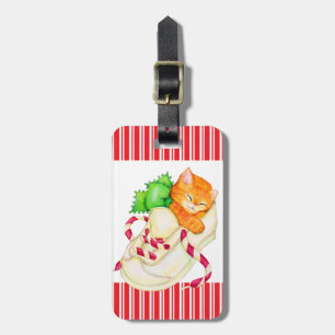 Cats name address christmas luggage tag
