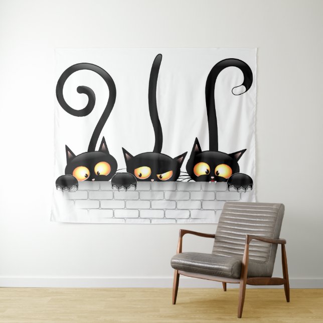 Cats Naughty, Playful and Funny Characters Tapestry (In Situ (Horizontal))