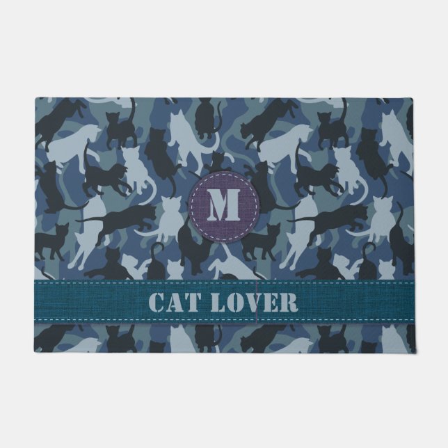 Cats Navy Camouflage Doormat (Front)