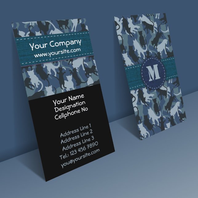 Cats Navy Camouflage Vertical Business Card (Creator Uploaded)