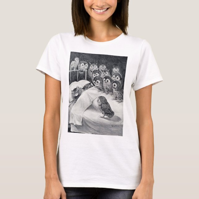 Cats Nightmare Owl Bird, Louis Wain T-Shirt (Front)