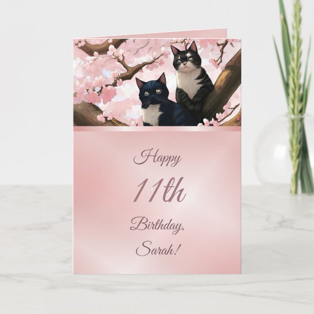 Cats On A Cherry Blossom Tree Girls Birthday Card (Front)