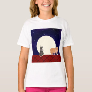 Cats on a rooftop on a full moon night T-Shirt