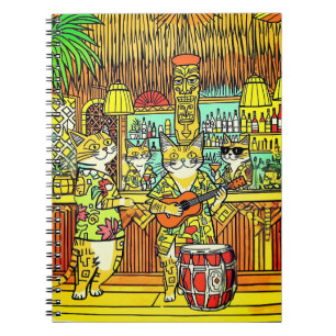 Cats on an Island Vacation in a Tiki Bar Notebook