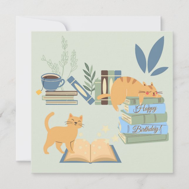 Cats on Books Birthday Card (Front)