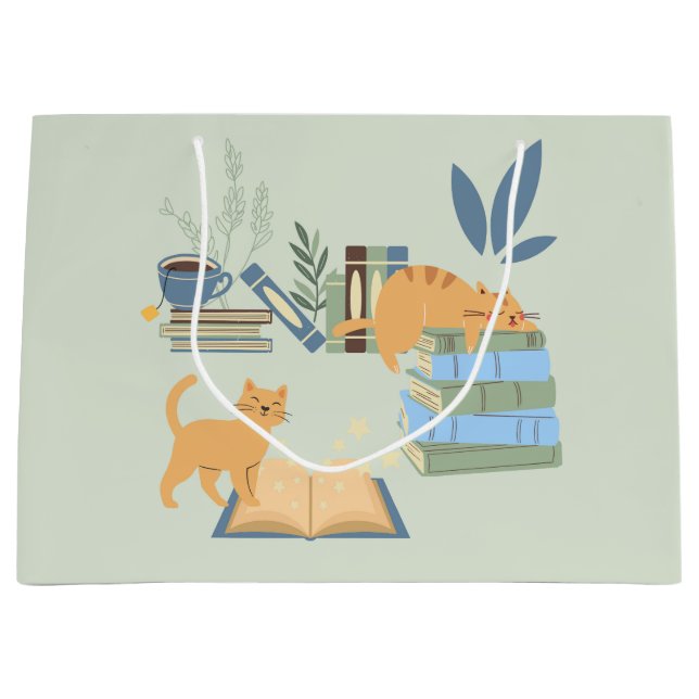  Cats on Books Large Gift Bag (Front)