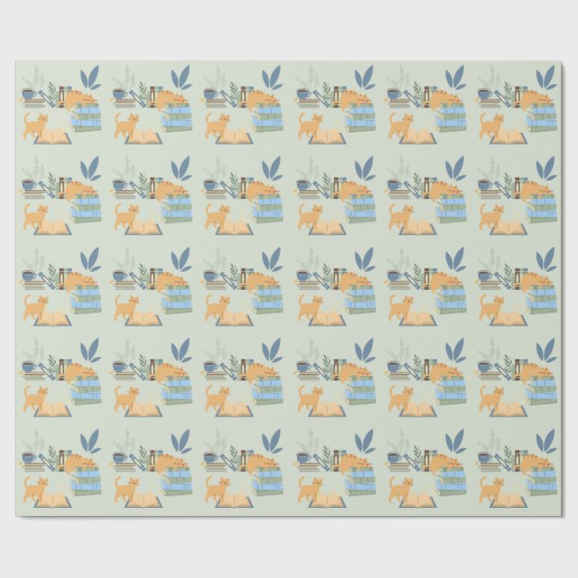  Cats on Books Wrapping Paper (Seam)