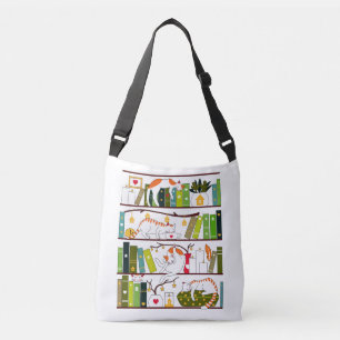 Cats On Bookshelf, Cat And Book Lover Gift Crossbody Bag