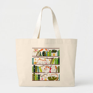 Cats On Bookshelf, Cat And Book Lover Gift Large Tote Bag