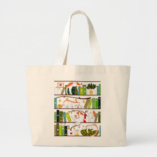 Cats On Bookshelf, Cat And Book Lover Gift Large Tote Bag