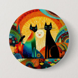 Cats on Bright and Colorful Background, 7.5 Cm Round Badge