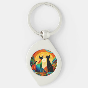 Cats on Bright and Colorful Background, Key Ring