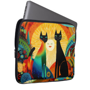 Cats on Colorful Background Laptop Sleeve