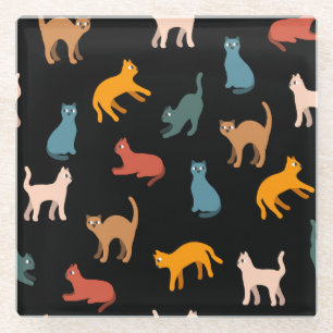 Cats on the black glass coaster