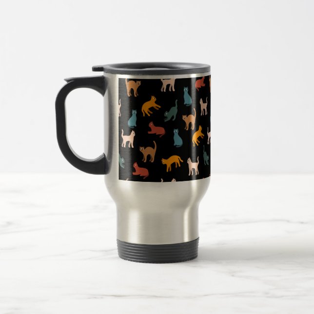 Cats on the black travel mug (Left)