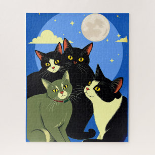Cats on the Prowl Under the Full Moon  Jigsaw Puzzle