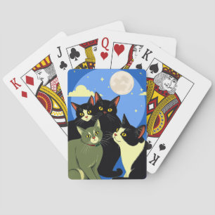 Cats on the Prowl Under the Full Moon  Playing Cards