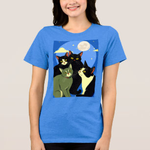 Cats on the Prowl Under the Full Moon  Tri-Blend Shirt