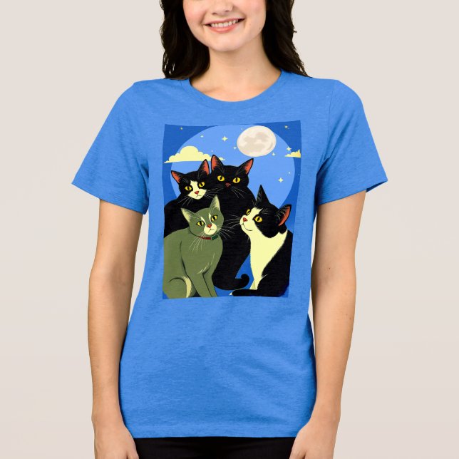 Cats on the Prowl Under the Full Moon  Tri-Blend Shirt (Front)