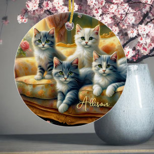 Cats on the sofa - cute scene in vintage look ceramic tree decoration